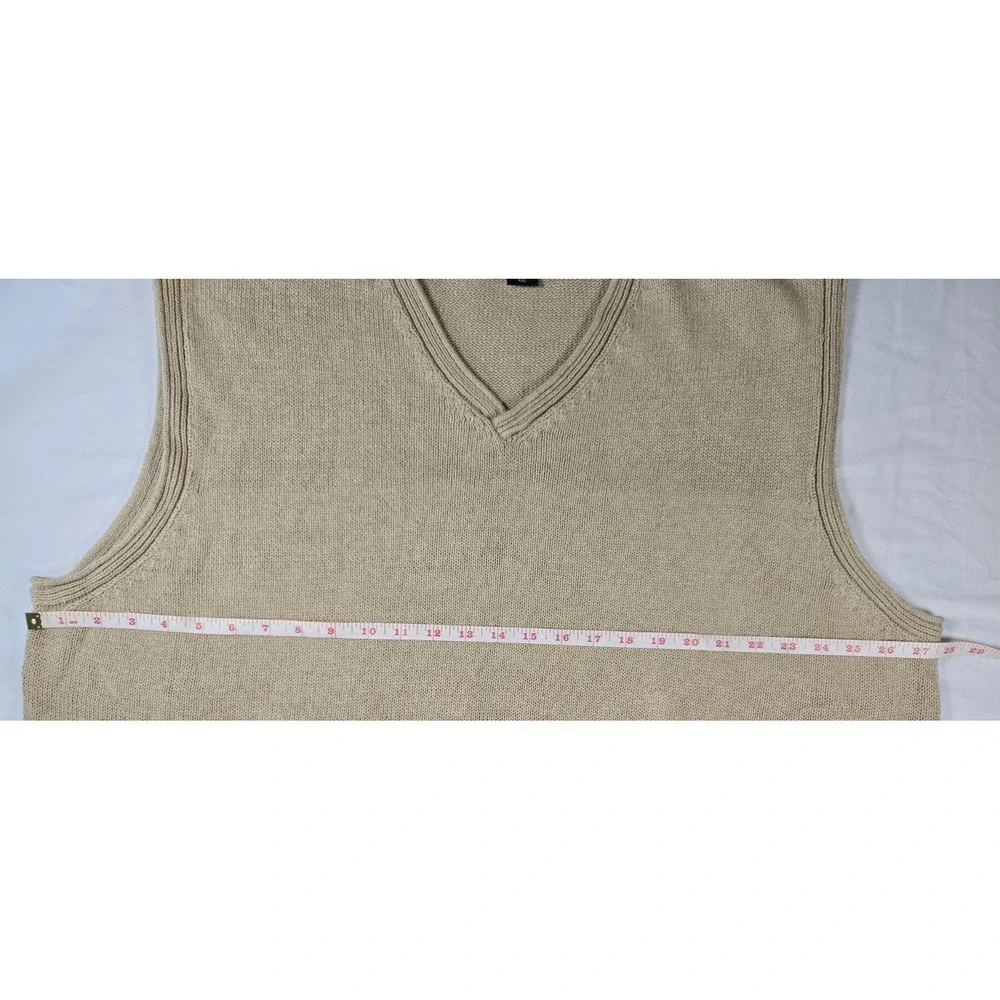 Vintage Y2K Eddie Bauer XXL Tall Linen Cotton Sweater Vest Beige Preppy Academia